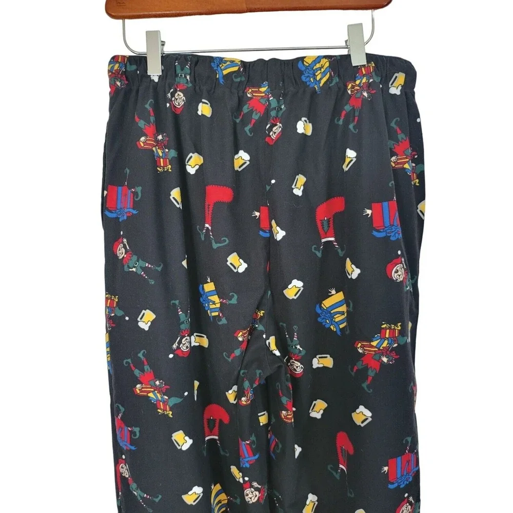 Club Room Mens Holiday Pajama Pants M Black Elf Present‎ Beer Print Pockets